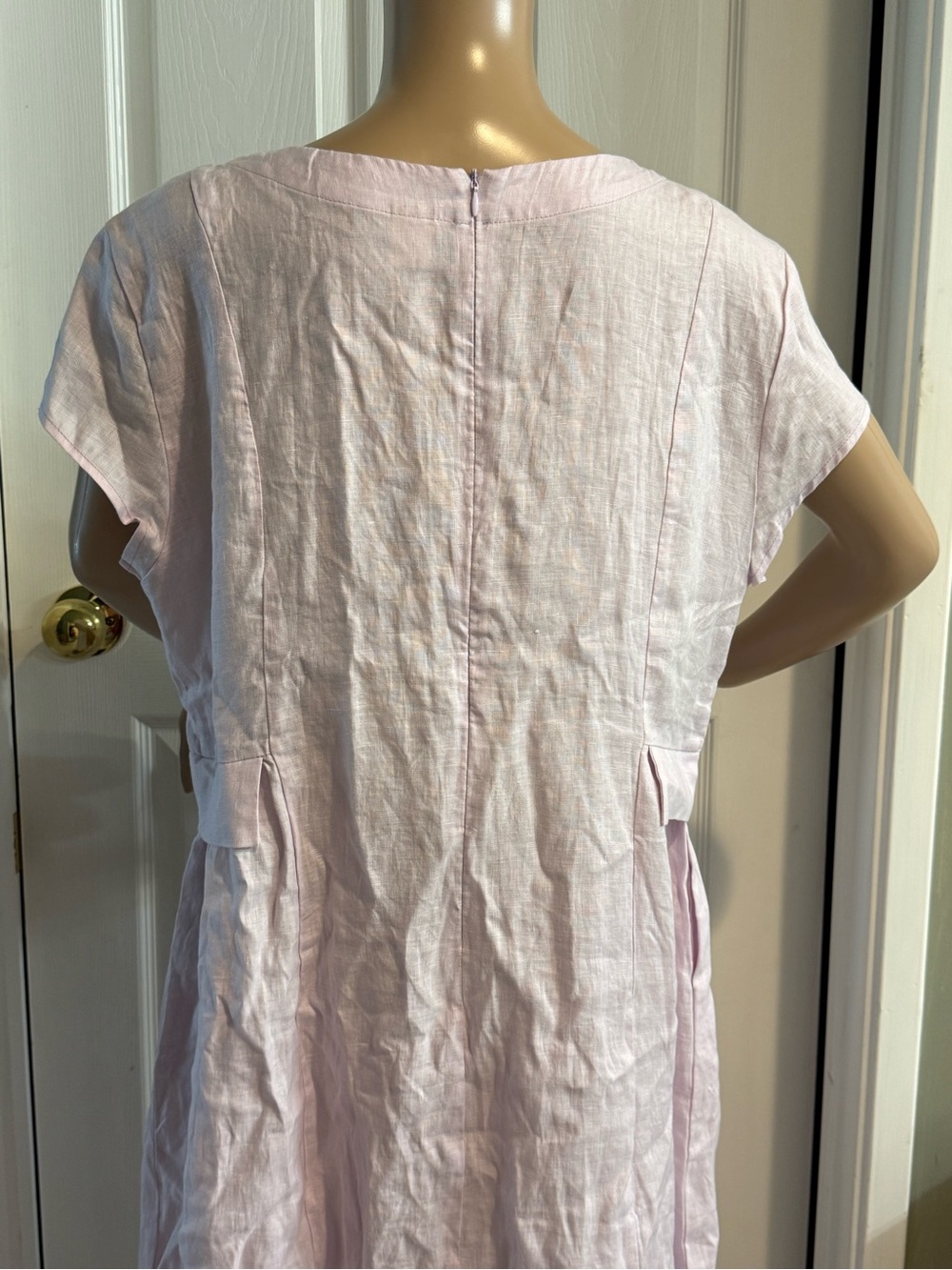 Lintico Pink Linen V-Neck Cap Sleeve Fit and Flare Midi Dress Womens XL - Picture 11 of 15